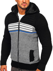 Men's Thick Zip Sweater with Hood Black Bolf 2048