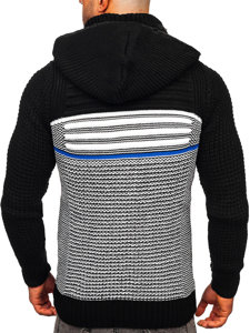 Men's Thick Zip Sweater with Hood Black Bolf 2048