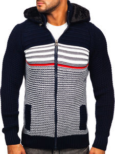 Men's Thick Zip Sweater with Hood Navy Blue Bolf 2048