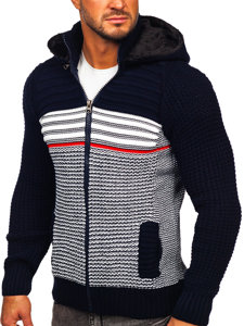 Men's Thick Zip Sweater with Hood Navy Blue Bolf 2048