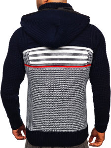 Men's Thick Zip Sweater with Hood Navy Blue Bolf 2048