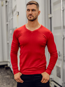 Men's V-neck Sweater Red Bolf YY03