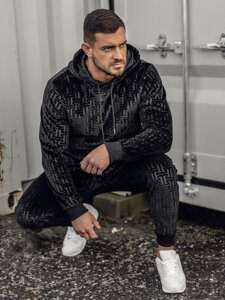 Men's Velour Tracksuit with Hood Black Bolf 3A81-A