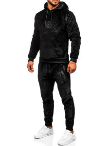 Men's Velour Tracksuit with Hood Black Bolf 3A82-A