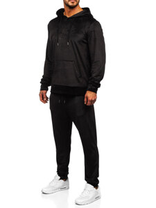 Men's Velour Tracksuit with hood Black Bolf D007