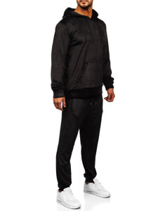 Men's Velour Tracksuit with hood Black Bolf D007