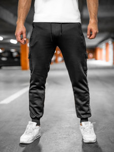 Men's Warm Cargo Sweatpants Black Bolf HR209