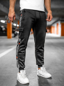 Men's Warm Cargo Sweatpants Black Bolf HR209