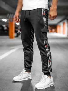 Men's Warm Cargo Sweatpants Black Bolf HR209