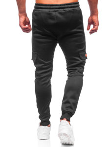 Men's Warm Cargo Sweatpants Black-Red Bolf HW2202