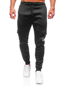 Men's Warm Cargo Sweatpants Black-Red Bolf HW2202