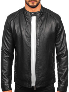 Men's Warm Leather Biker Jacket Black Bolf 92532