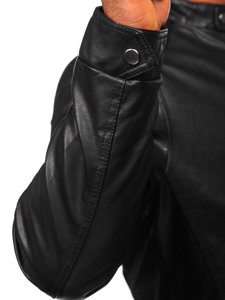 Men's Warm Leather Biker Jacket Black Bolf 92532