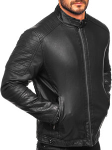 Men's Warm Leather Biker Jacket Black Bolf 92535