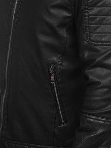 Men's Warm Leather Biker Jacket Black Bolf 92535