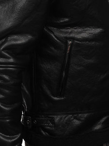 Men's Warm Leather Jacket with Sheepskin Black Bolf EX930