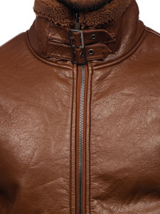 Men's Warm Leather Jacket with Sheepskin Brown Bolf EX930