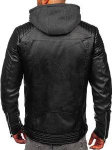 Men's Warm Leather Jacket with hood Black Bolf 11Z8063