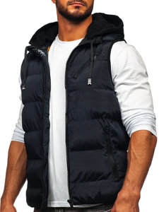 Men's Warm Quilted Gilet with Hood Navy Blue Bolf 7126