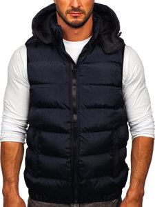 Men's Warm Quilted Gilet with Hood Navy Blue Bolf 7129