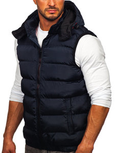 Men's Warm Quilted Gilet with Hood Navy Blue Bolf 7129