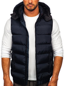 Men's Warm Quilted Gilet with Hood Navy Blue Bolf 7129