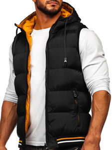 Men's Warm Reversible Quilted Gilet with Hood Black-Camel Bolf 7127