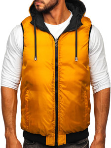 Men's Warm Reversible Quilted Gilet with Hood Black-Camel Bolf 7127