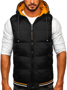 Men's Warm Reversible Quilted Gilet with Hood Black-Camel Bolf 7127