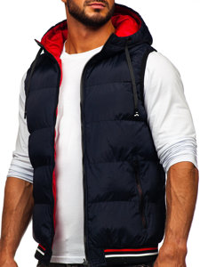 Men's Warm Reversible Quilted Gilet with Hood Navy Blue-Red Bolf 7127