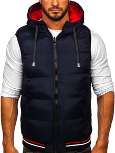 Men's Warm Reversible Quilted Gilet with Hood Navy Blue-Red Bolf 7127