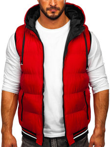 Men's Warm Reversible Quilted Gilet with Hood Red-Black Bolf 7127