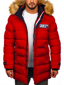 Men's Winter Longline Quilted Jacket Red Bolf 6477