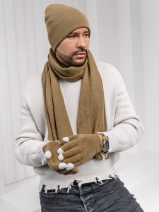 Men's Winter Pack - Beanie, Scarf, Gloves Brown Bolf 2025007