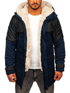 Men's Winter Parka Jacket Navy Blue Bolf 22M116