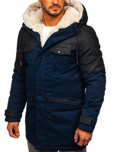 Men's Winter Parka Jacket Navy Blue Bolf 22M116