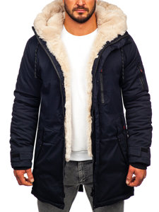 Men's Winter Parka Jacket Navy Blue Bolf 22M39