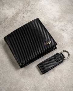 Set: Men's Wallet and Leather Fob Black 19964