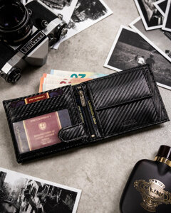 Set: Men's Wallet and Leather Fob Black 19964