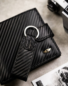 Set: Men's Wallet and Leather Fob Black 19979