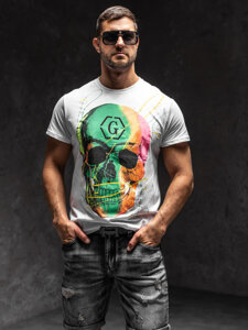 White Men's Printed T-shirt Bolf KS2107