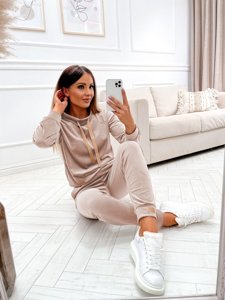 Women's 2-Piece Velour Tracksuit Beige Bolf 637