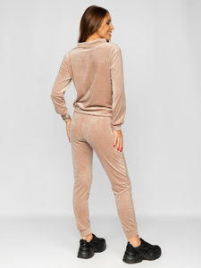 Women's 2-Piece Velour Tracksuit Beige Bolf 637