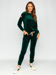 Women's 2-Piece Velour Tracksuit Bottle Green Bolf 8129