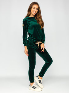 Women's 2-Piece Velour Tracksuit Bottle Green Bolf 8129