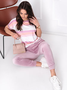 Women's 2-Piece Velour Tracksuit Stripes Pink Bolf 656