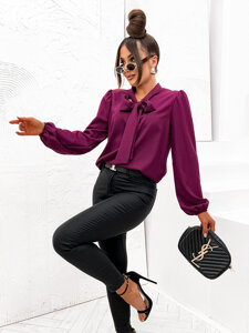 Women's Elegant Long Sleeve Shirt with a Bow Claret Bolf 500