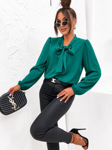 Women's Elegant Long Sleeve Shirt with a Bow Green Bolf 500