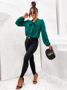 Women's Elegant Long Sleeve Shirt with a Bow Green Bolf 500