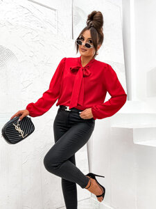 Women's Elegant Long Sleeve Shirt with a Bow Red Bolf 500